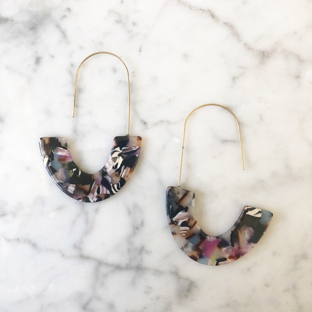 J Shape Acrylic + Metal Statement Earrings 2 PAIR - Picture 6 of 8